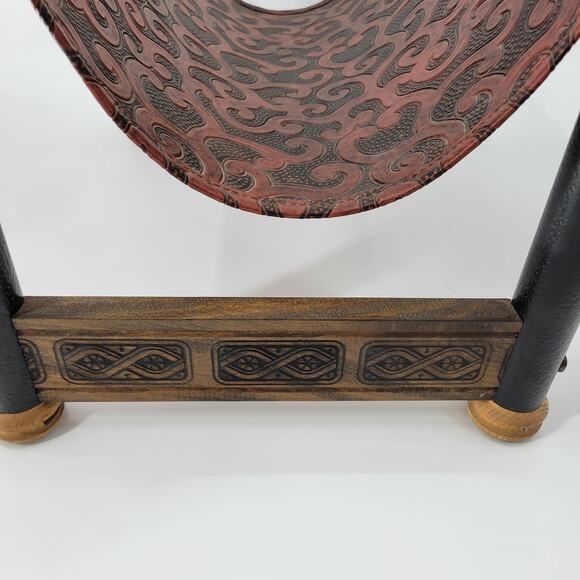 Vintage Log Holder Tan Black Embossed Tooled Leather Wood Magazine Storage - Picture 9 of 13